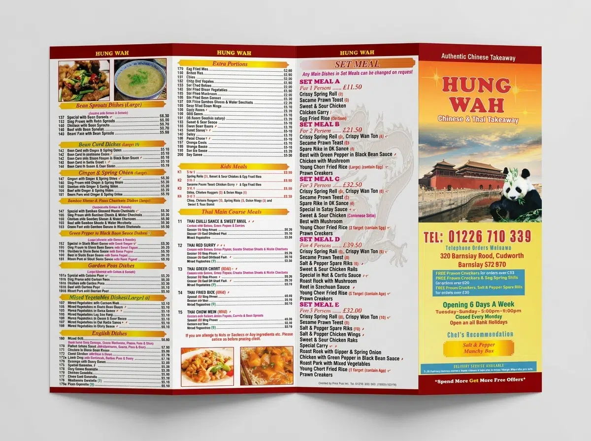 hungwah takeaway menu new design print ready page 1 4 fold