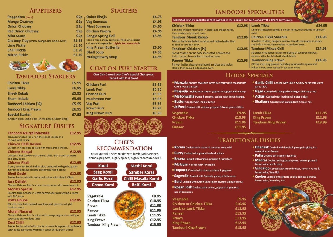 Monaf's indian takeaway menu sample