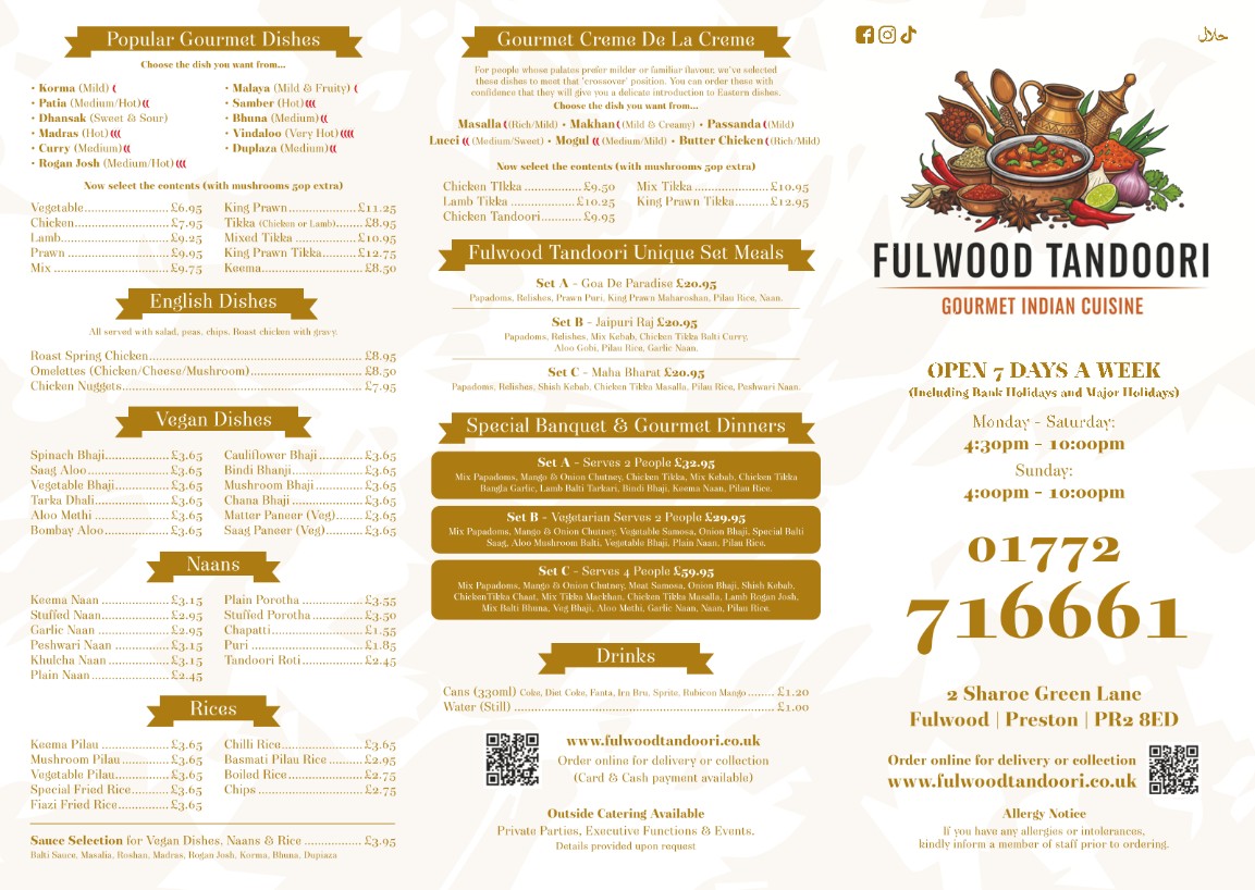 fulwood tandoori indian takeaway menu sample