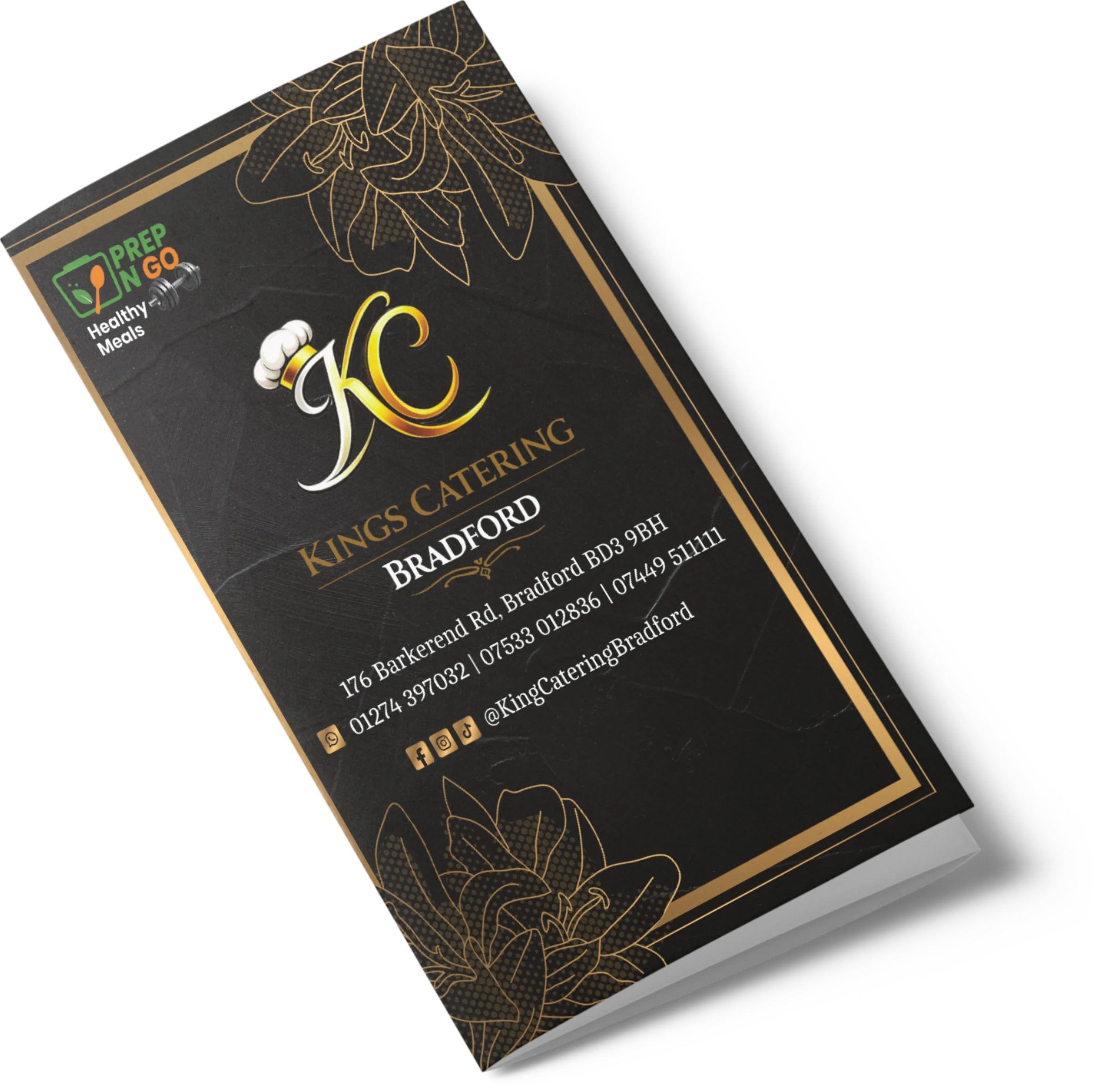 Full-colour A4 Jinnah Kings Catering takeaway menu printed on 130gsm